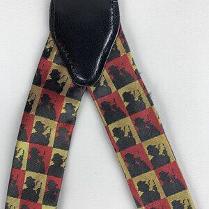 Lee Allison Film Noir Detective Smoking Gun Red & Gold Silk Suspenders Braces